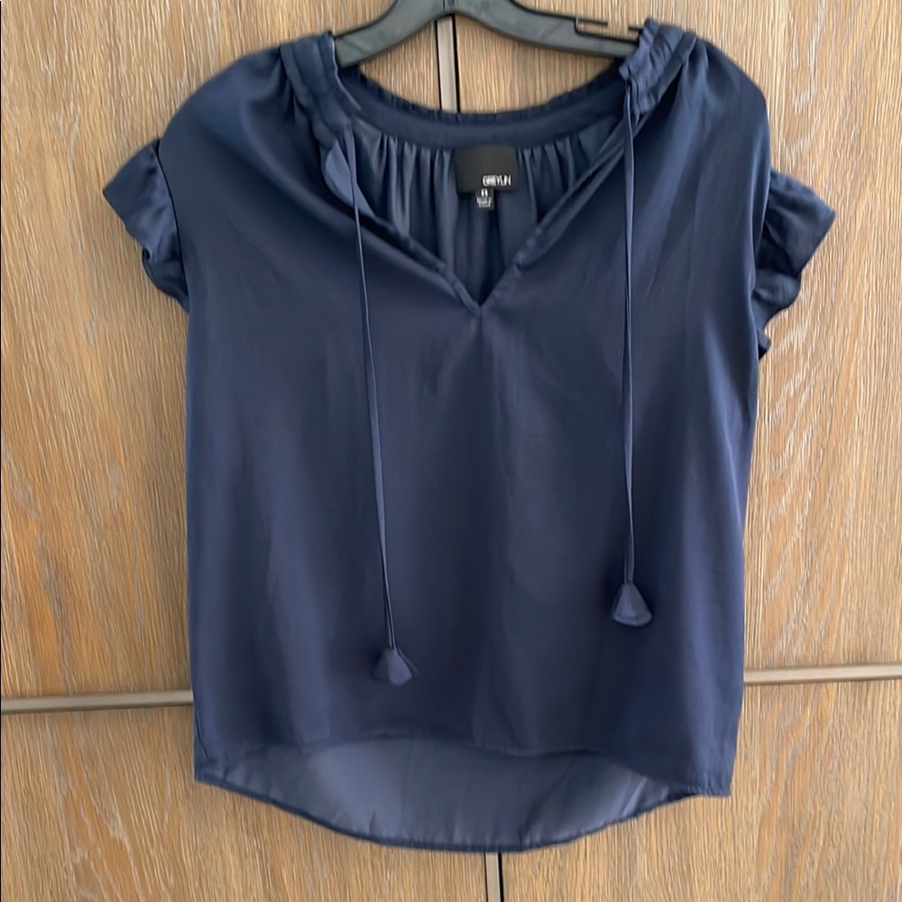 Greylin Blue Relaxed Blouse with Tie Front